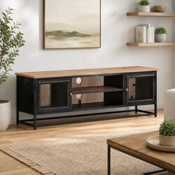 Functional TV Cabinet for Any Room: Grey Solid Acacia Wood