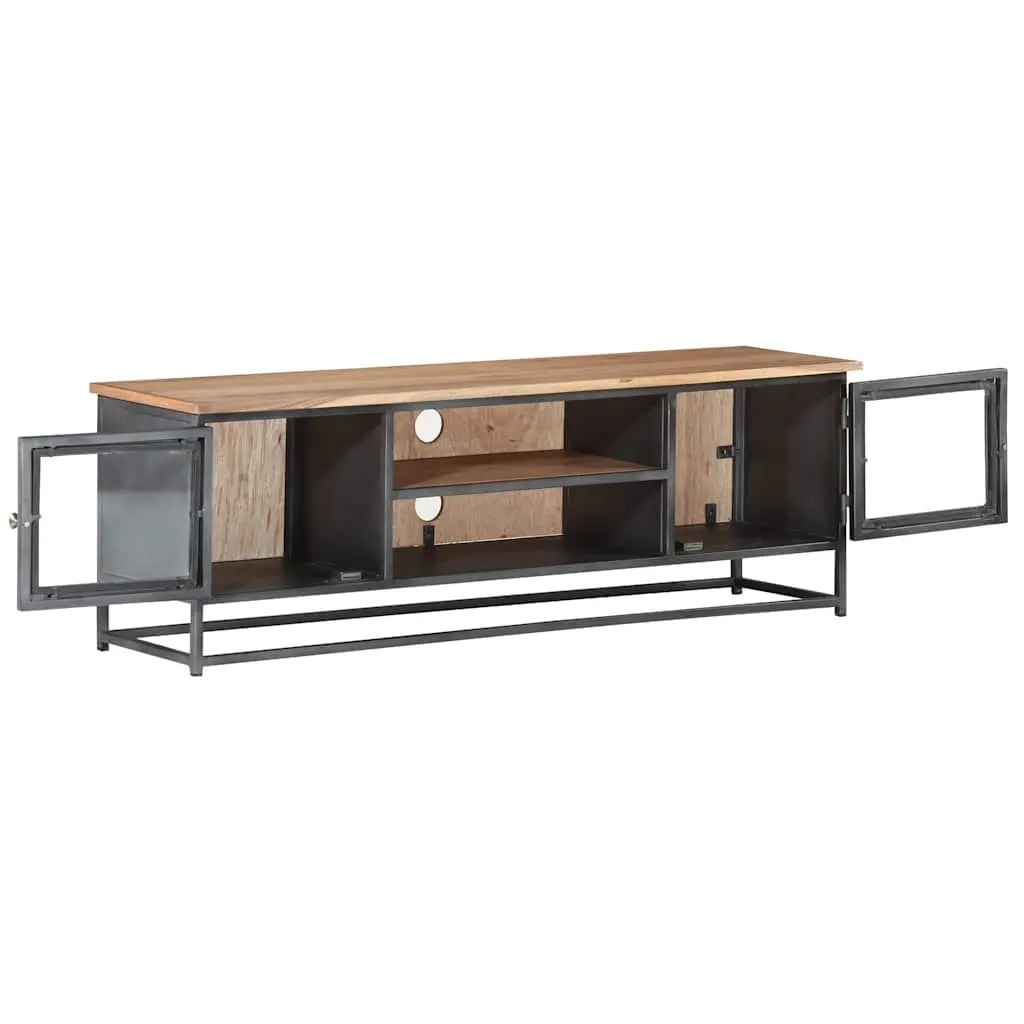 TV Cabinet Solid Acacia Wood Steel 120x30x40cm Grey Storage Unit Lowboard