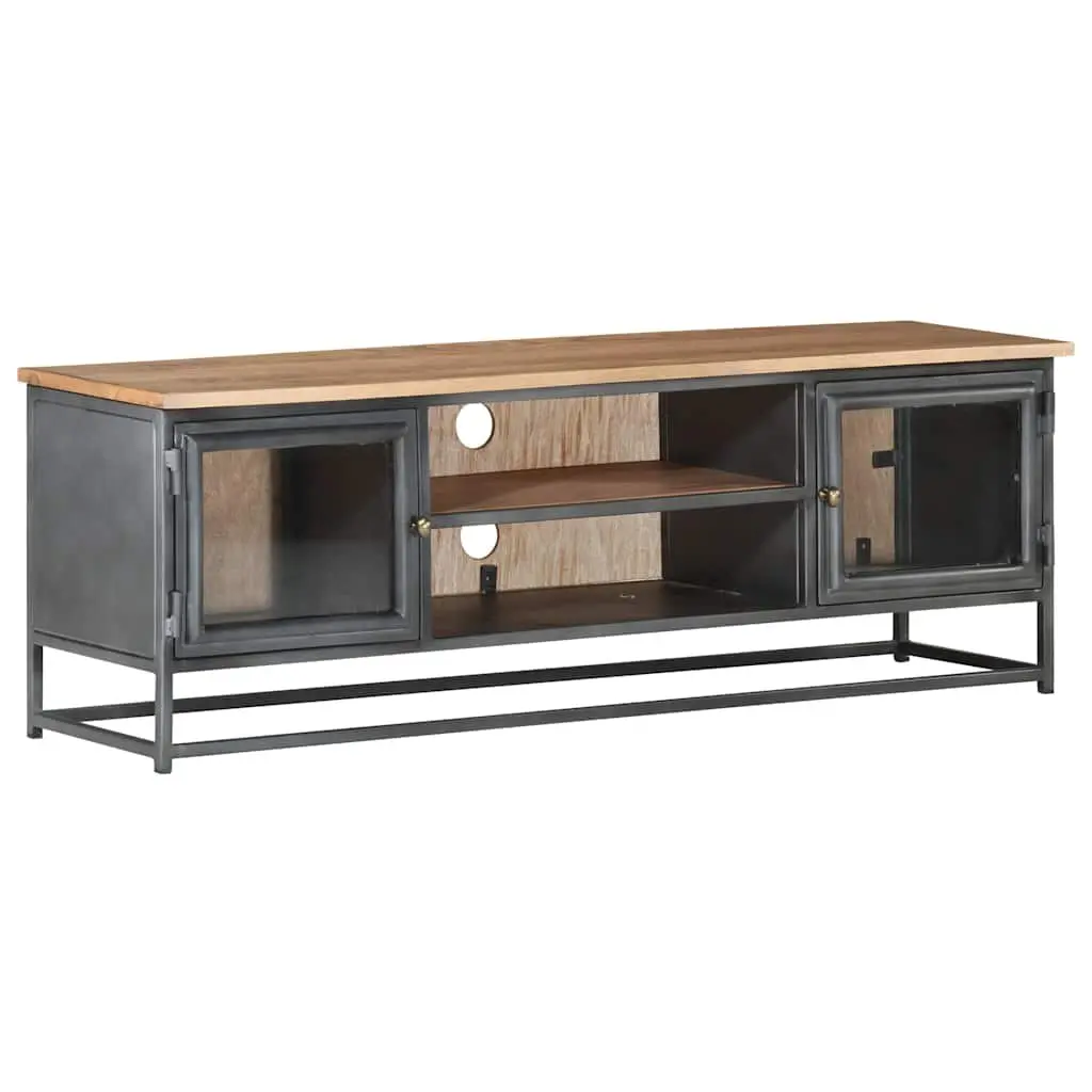 TV Cabinet Solid Acacia Wood Steel 120x30x40cm Grey Storage Unit Lowboard