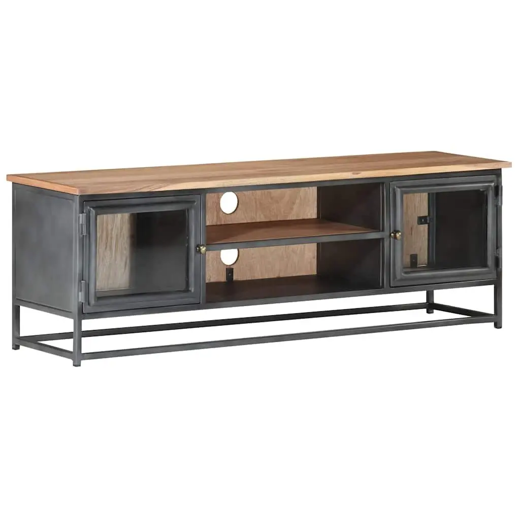 TV Cabinet Solid Acacia Wood Steel 120x30x40cm Grey Storage Unit Lowboard