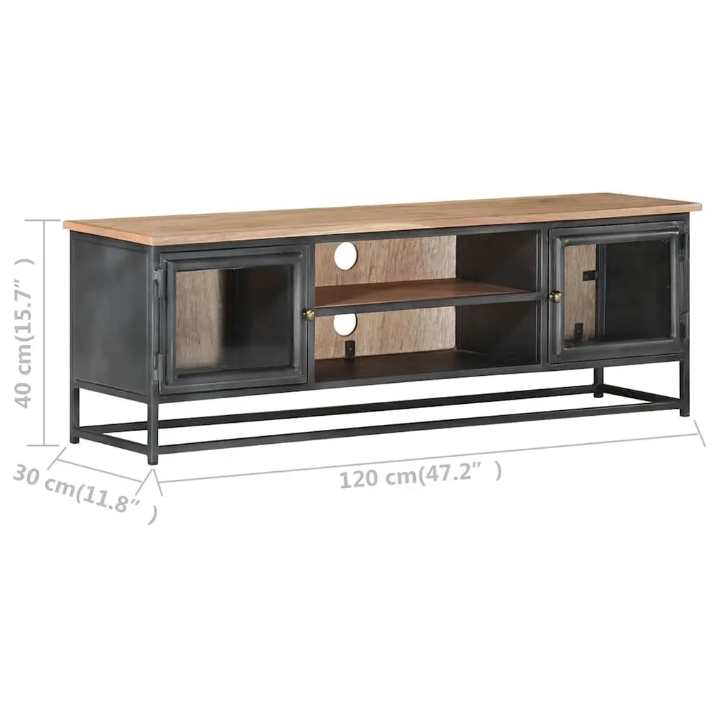 TV Cabinet Solid Acacia Wood Steel 120x30x40cm Grey Storage Unit Lowboard