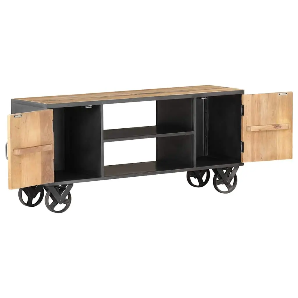 Reclaimed Wood TV Cabinet 110x30x49cm Industrial Style with Steel Frame and Wheels Brown Storage Unit