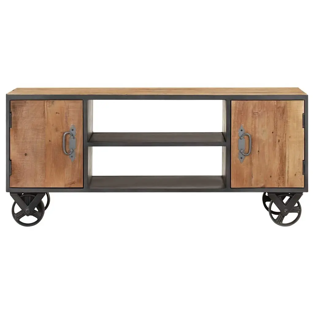 Reclaimed Wood TV Cabinet 110x30x49cm Industrial Style with Steel Frame and Wheels Brown Storage Unit