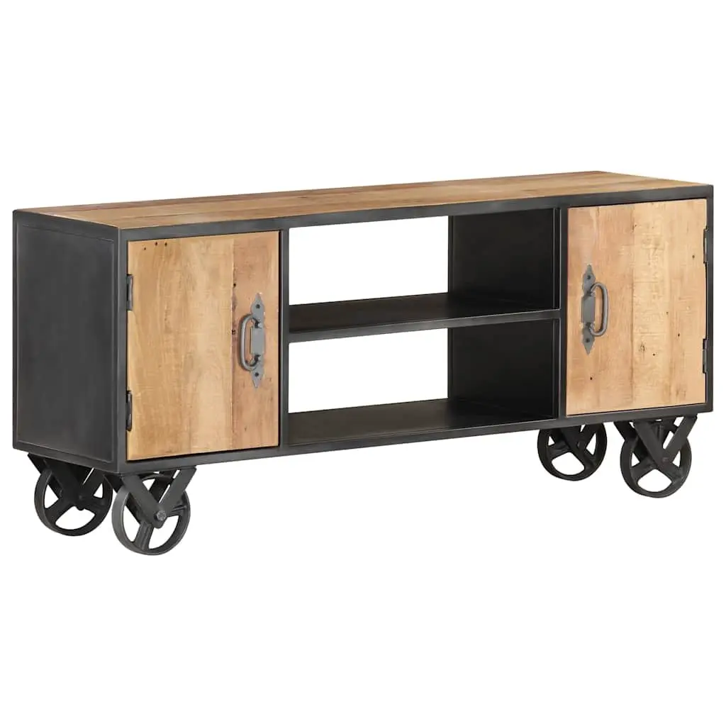 Reclaimed Wood TV Cabinet 110x30x49cm Industrial Style with Steel Frame and Wheels Brown Storage Unit