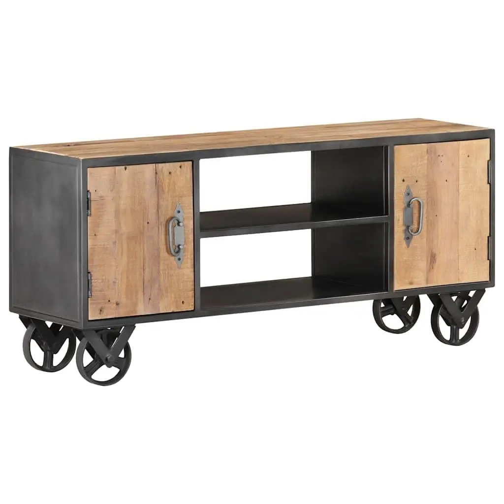 Reclaimed Wood TV Cabinet 110x30x49cm Industrial Style with Steel Frame and Wheels Brown Storage Unit