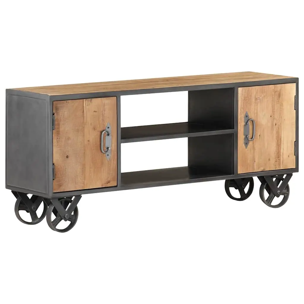 Reclaimed Wood TV Cabinet 110x30x49cm Industrial Style with Steel Frame and Wheels Brown Storage Unit