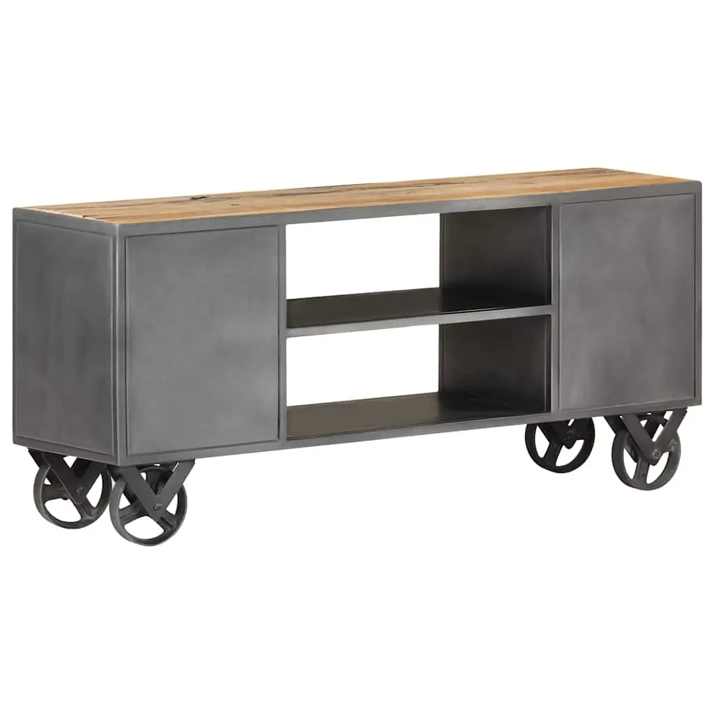 Reclaimed Wood TV Cabinet 110x30x49cm Industrial Style with Steel Frame and Wheels Brown Storage Unit