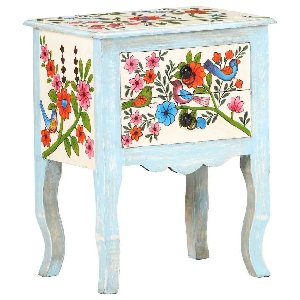 Bedside Cabinet Hand Painted Multicolour Solid Mango Wood Nightstand 40x30x50cm
