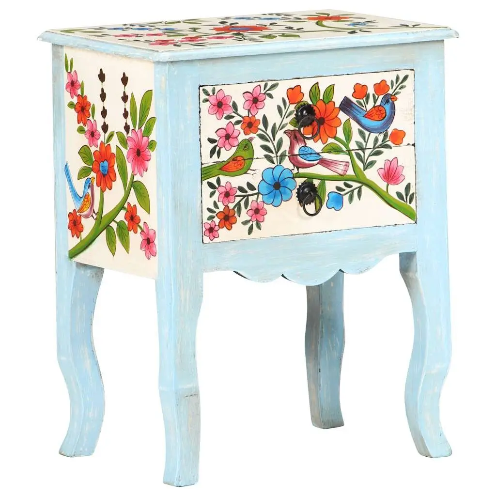 Bedside Cabinet Hand Painted Multicolour Solid Mango Wood Nightstand 40x30x50cm