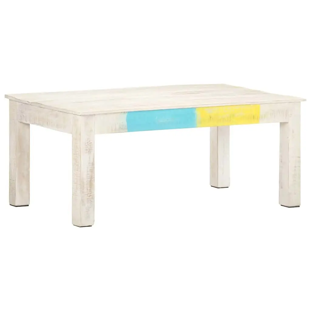 White Coffee Table Solid Mango Wood 110x60x45cm Living Room Accent Piece