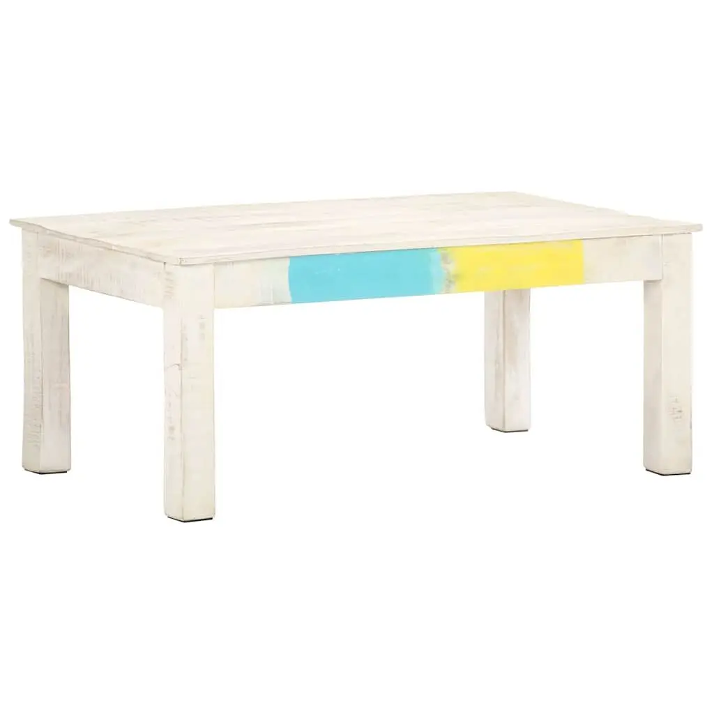 White Coffee Table Solid Mango Wood 110x60x45cm Living Room Accent Piece