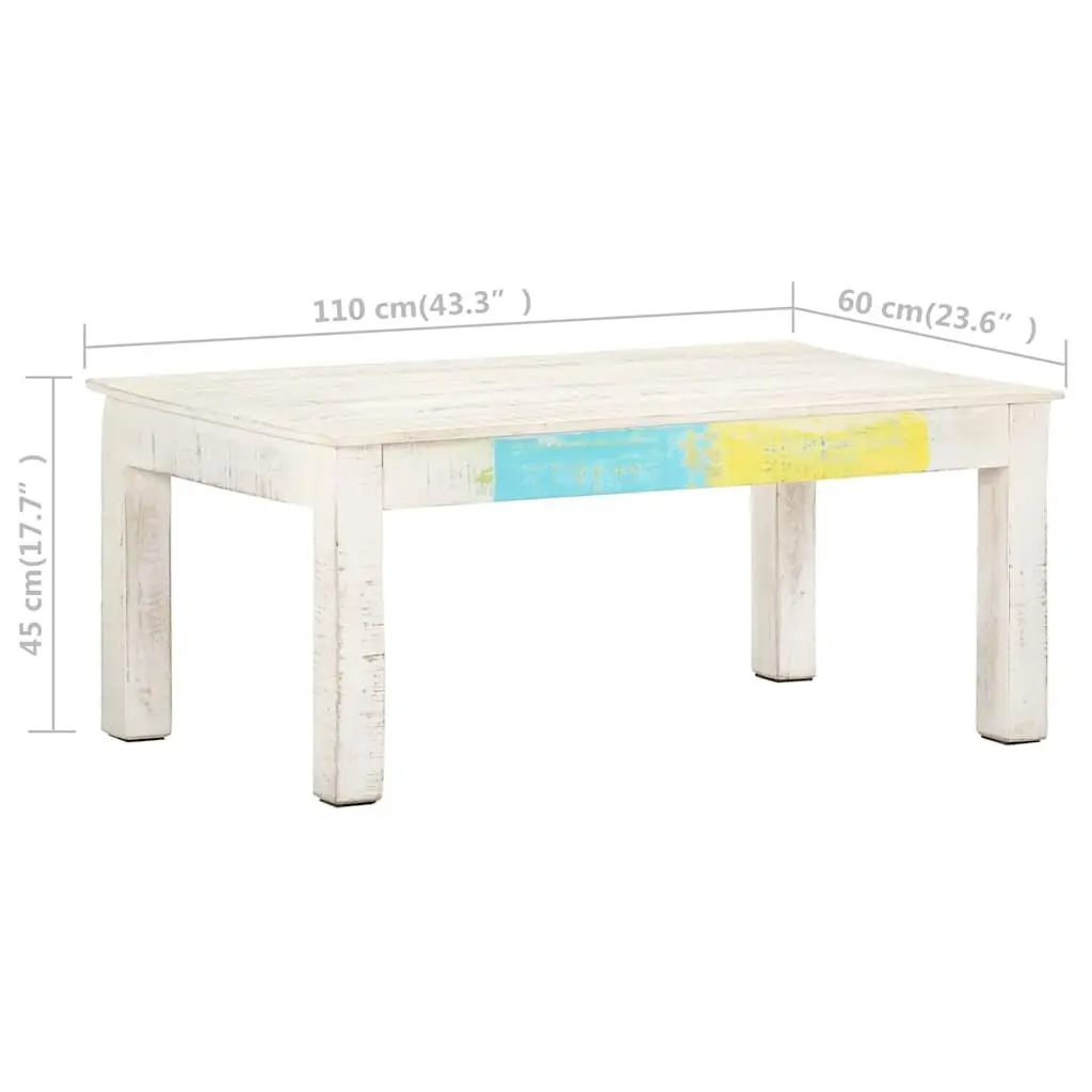 White Coffee Table Solid Mango Wood 110x60x45cm Living Room Accent Piece
