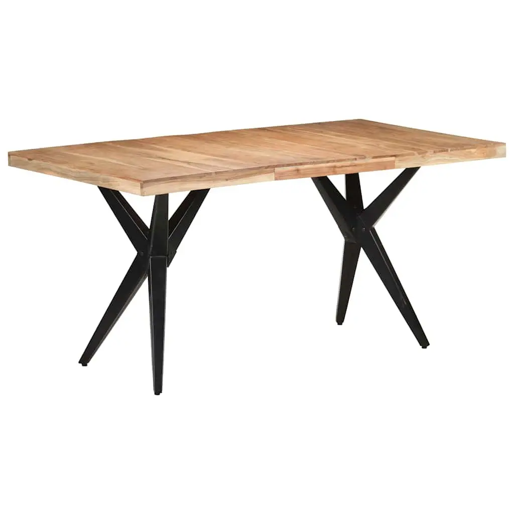 Dining Table Black Solid Acacia Wood 160x80x76 cm with Steel Frame