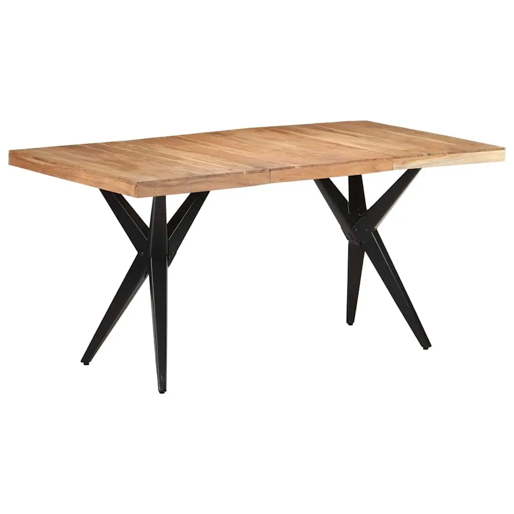 Dining Table Black Solid Acacia Wood 160x80x76 cm with Steel Frame