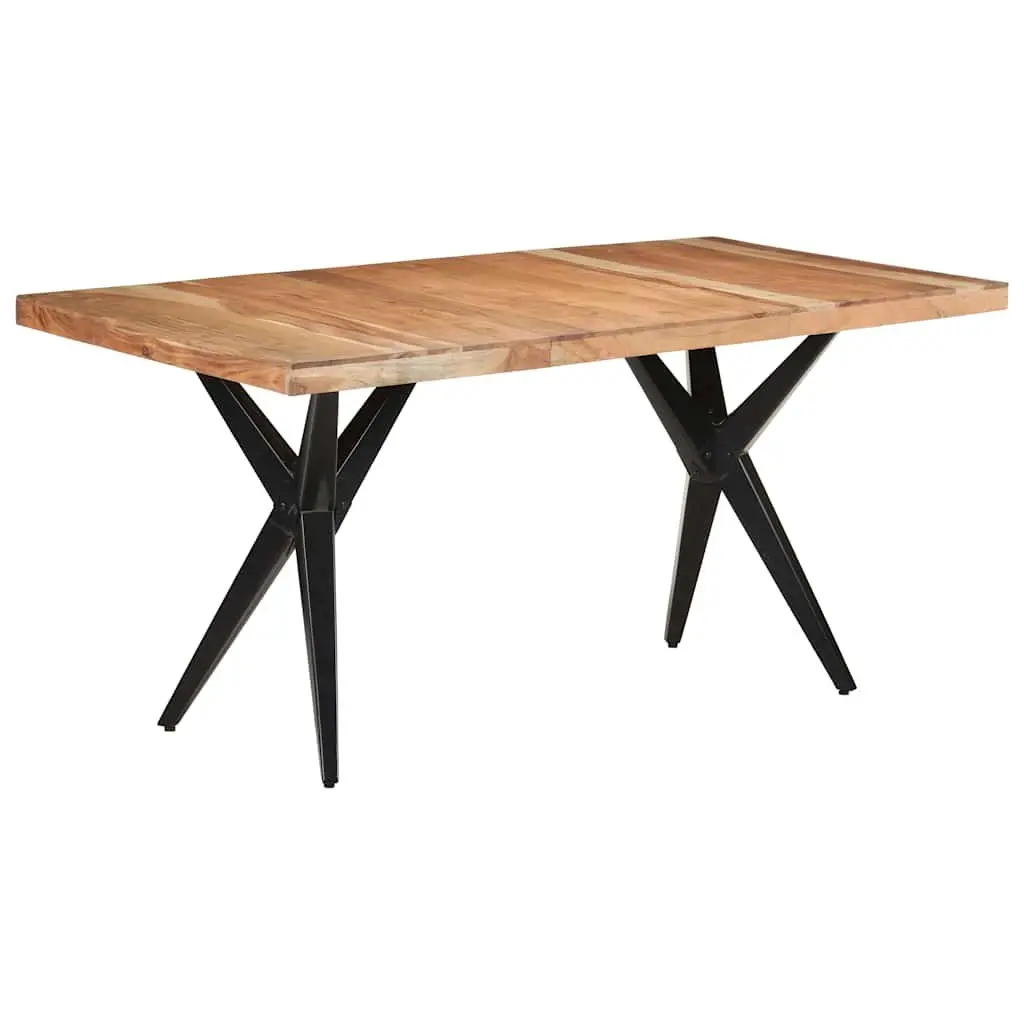 Dining Table Black Solid Acacia Wood 160x80x76 cm with Steel Frame