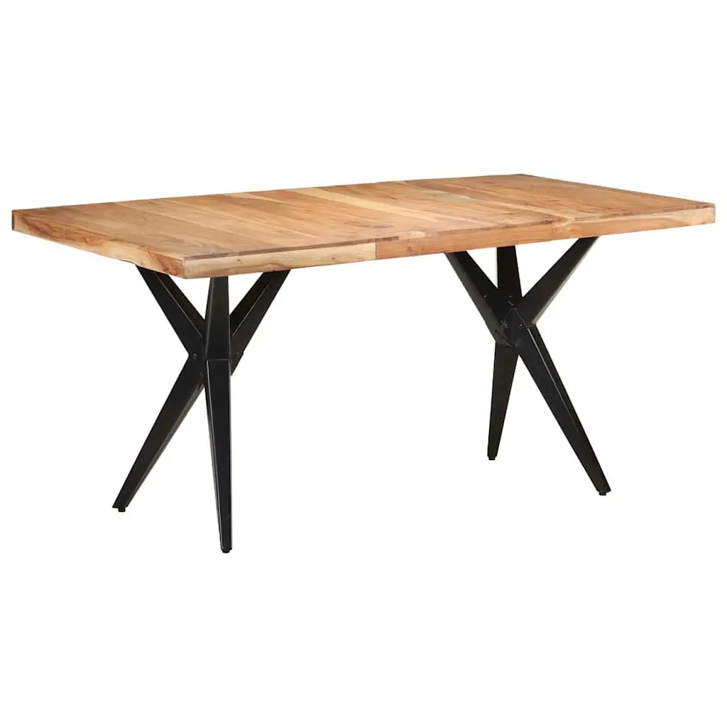 Dining Table Black Solid Acacia Wood 160x80x76 cm with Steel Frame