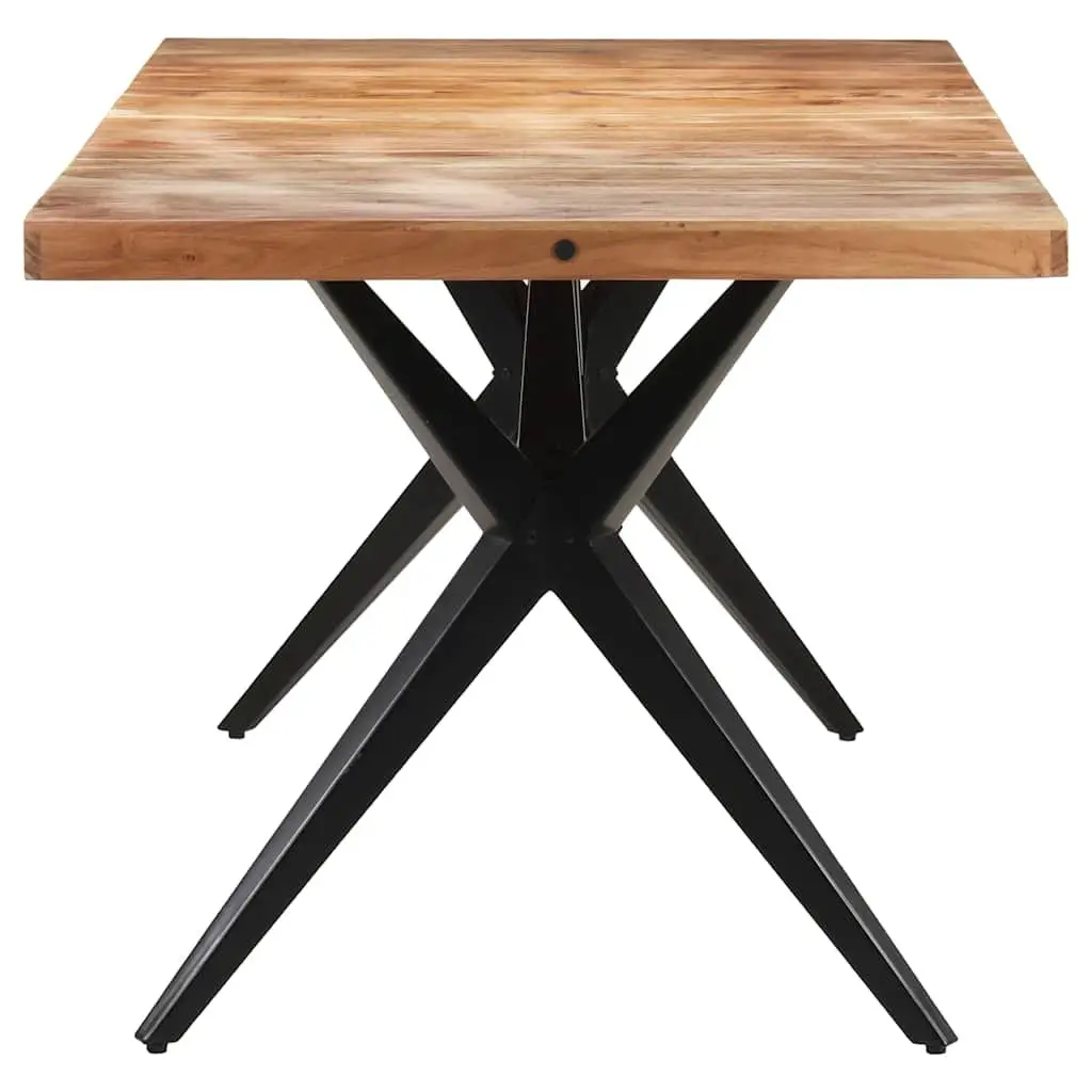Dining Table Black Solid Acacia Wood 160x80x76 cm with Steel Frame