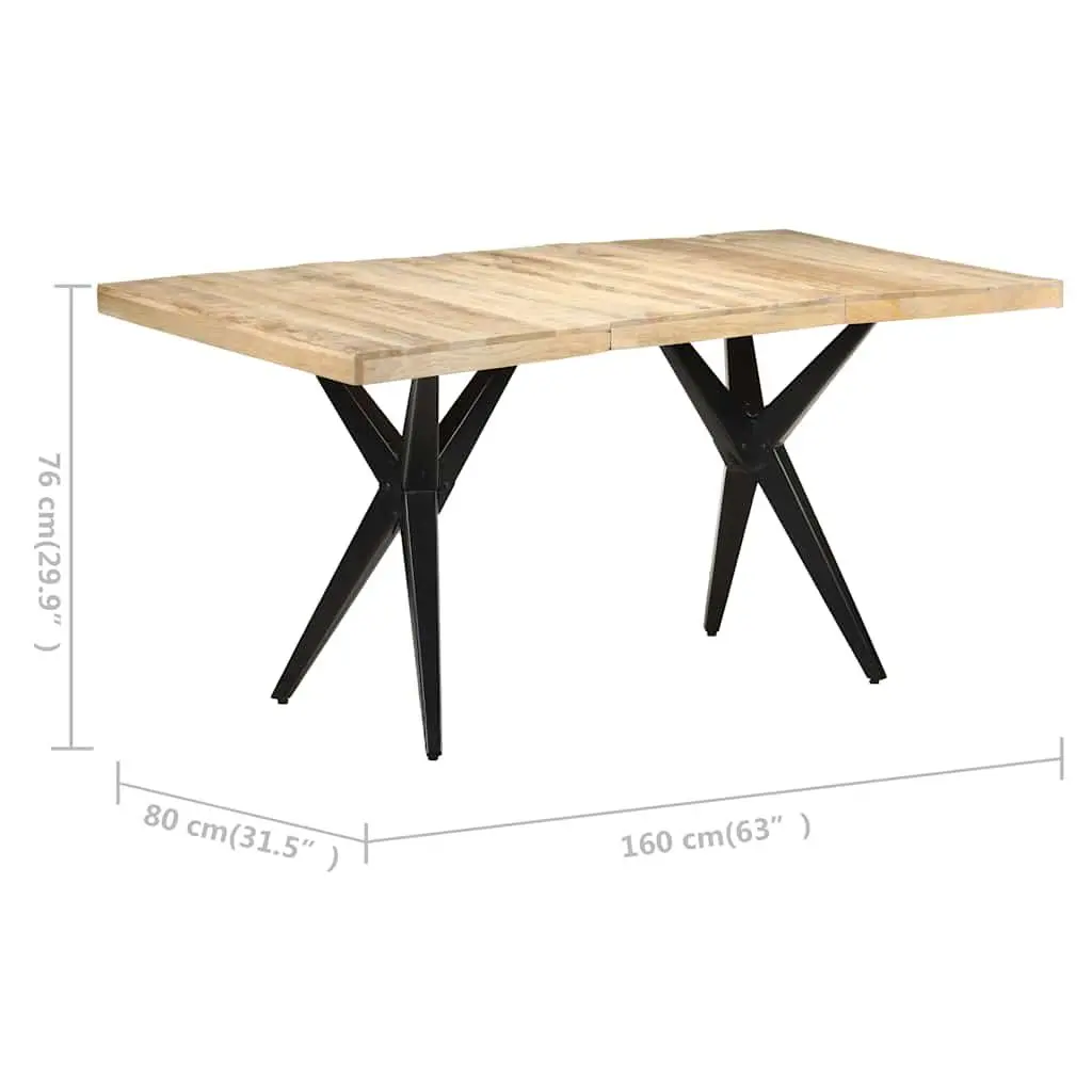 Dining Table Rough Mango Wood Brown 160x80x76cm Sturdy Construction Powder Coated Steel Legs Kitchen Room Furniture
