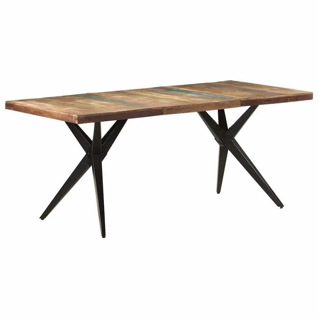 Reclaimed Wood Dining Table Kitchen Use 180x90x76cm Black Steel Legs Solid Construction