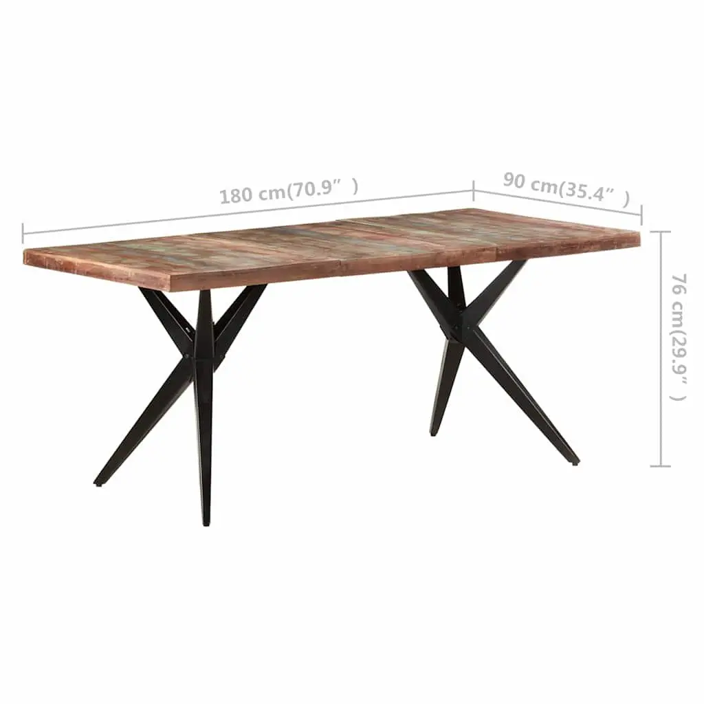Reclaimed Wood Dining Table Kitchen Use 180x90x76cm Black Steel Legs Solid Construction
