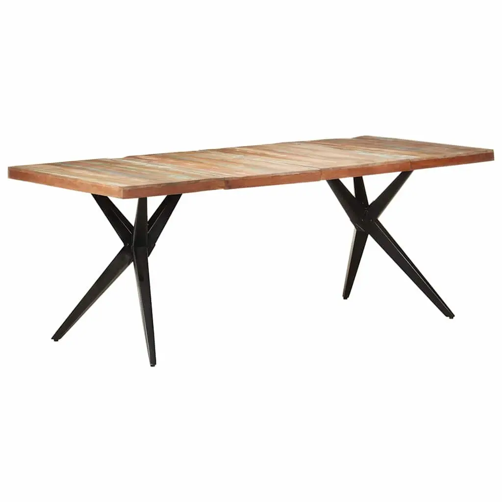Dining Table Solid Reclaimed Wood White 200cm x 90cm x 76cm Sturdy Powder Coated Steel Legs