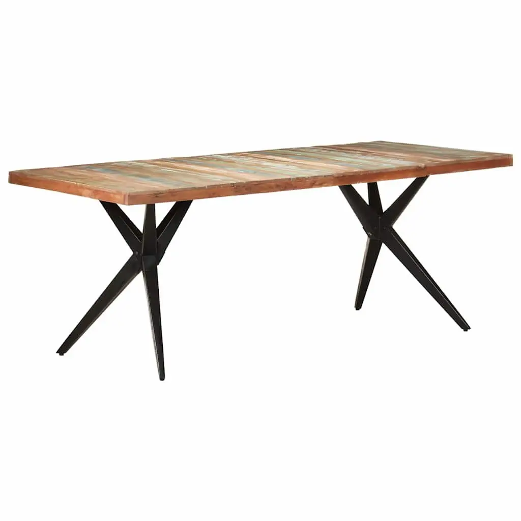 Dining Table Solid Reclaimed Wood White 200cm x 90cm x 76cm Sturdy Powder Coated Steel Legs