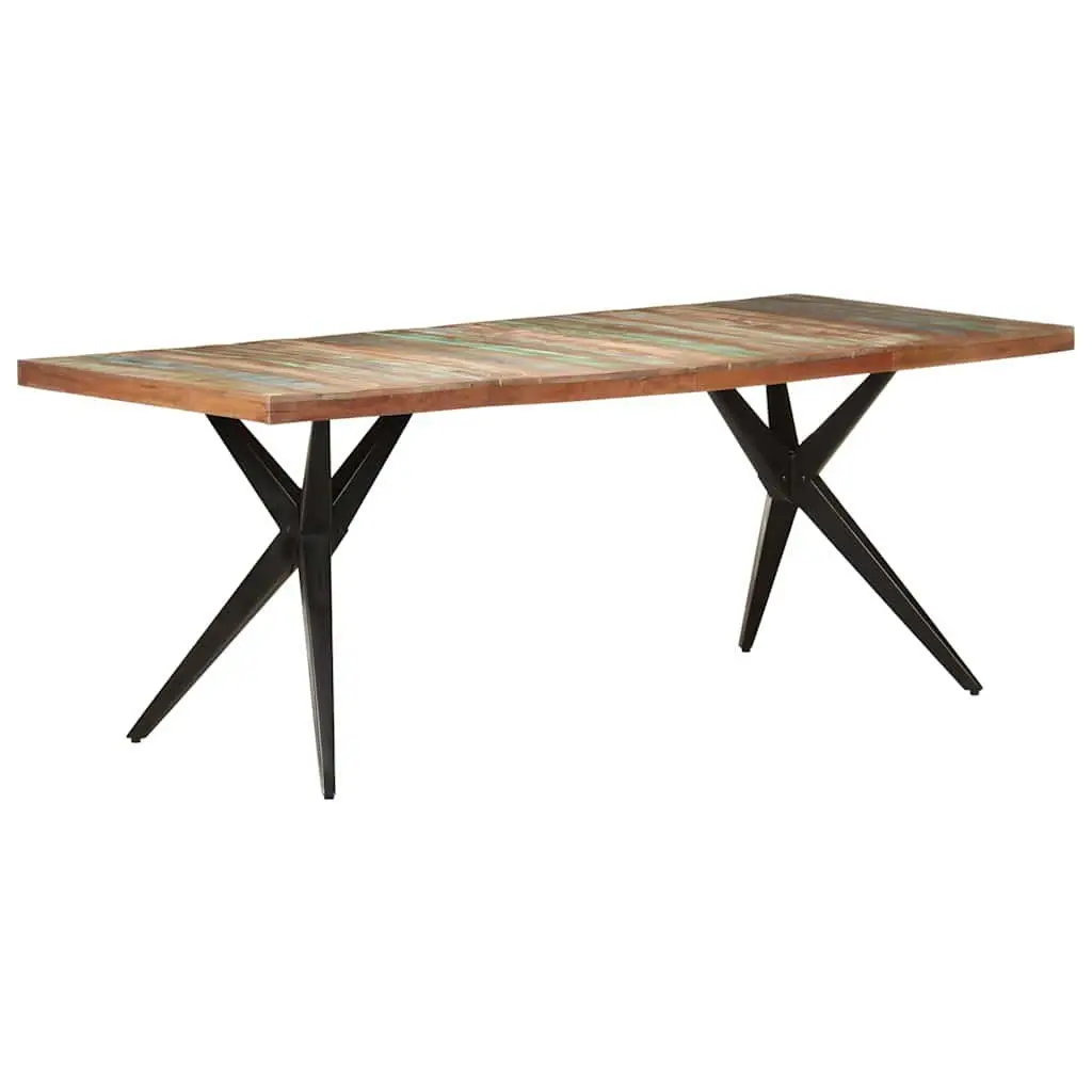 Dining Table Solid Reclaimed Wood White 200cm x 90cm x 76cm Sturdy Powder Coated Steel Legs