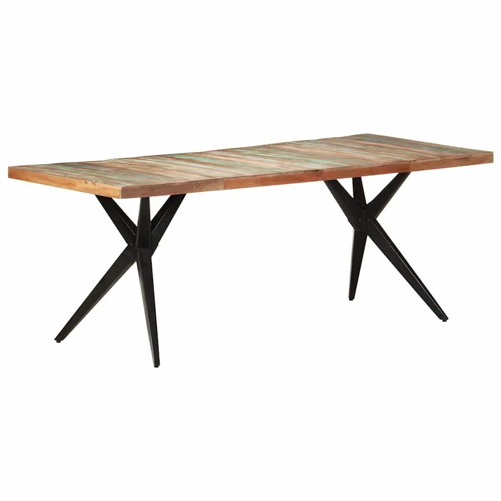 Dining Table Solid Reclaimed Wood White 200cm x 90cm x 76cm Sturdy Powder Coated Steel Legs