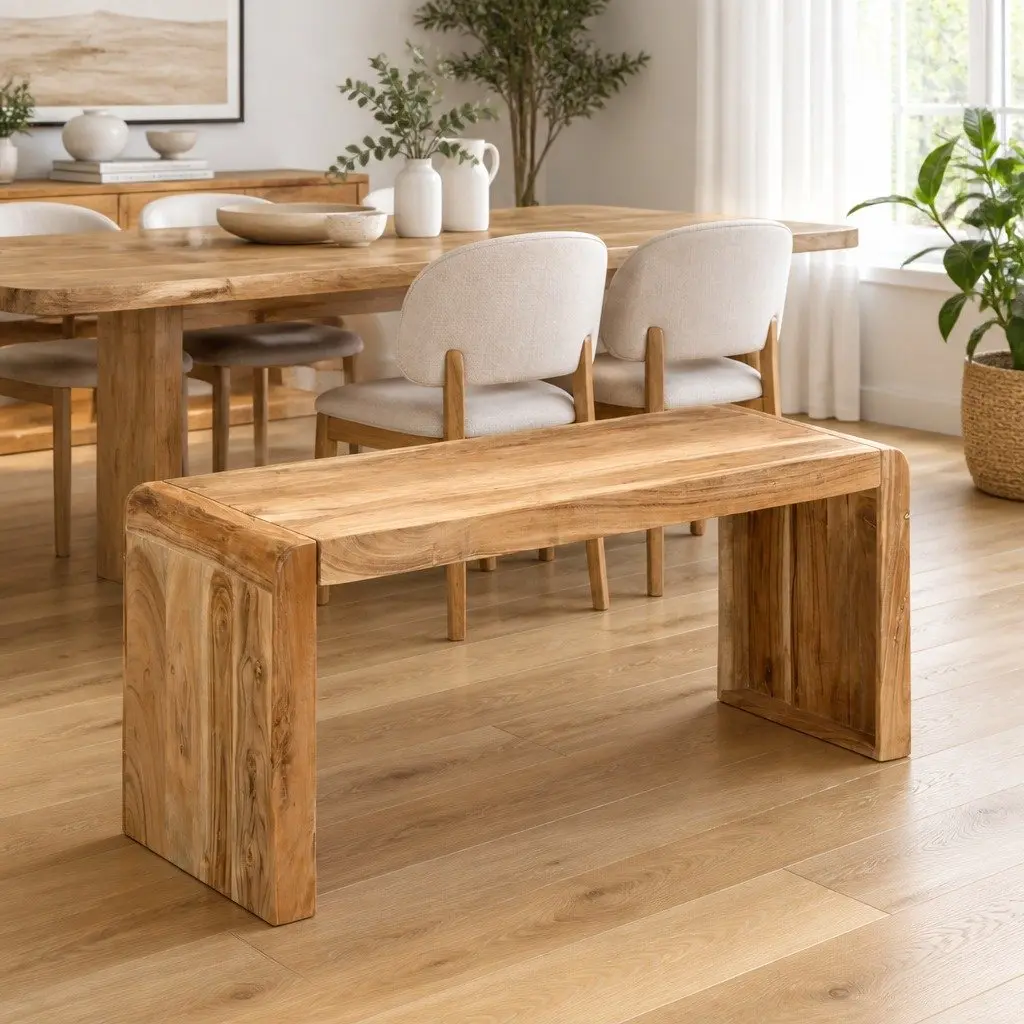 Acacia Wood Dining Bench 110x38x46cm Natural Grain Sturdy Seating for Kitchen Hall Entryway