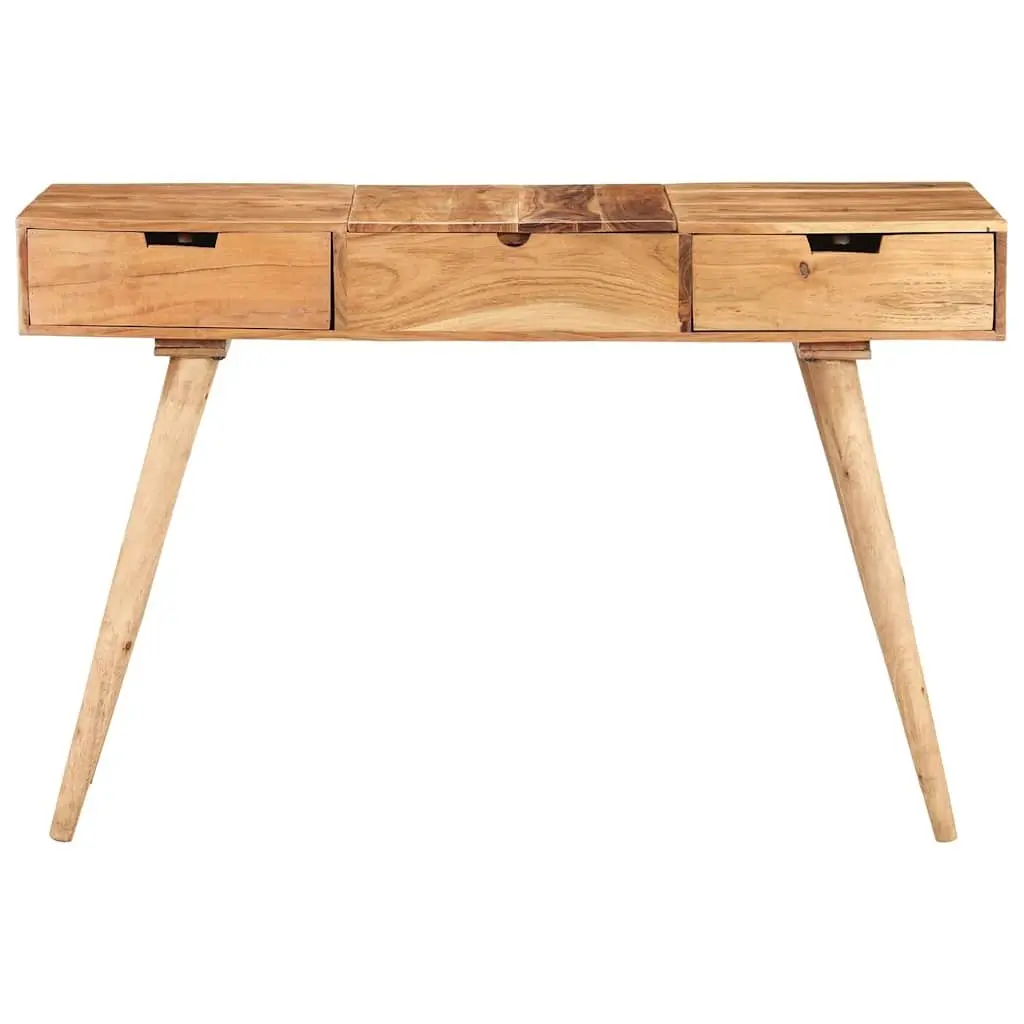 Dressing Table Solid Acacia Wood 112x45x76cm with Mirror and 2 Storage Drawers Brown