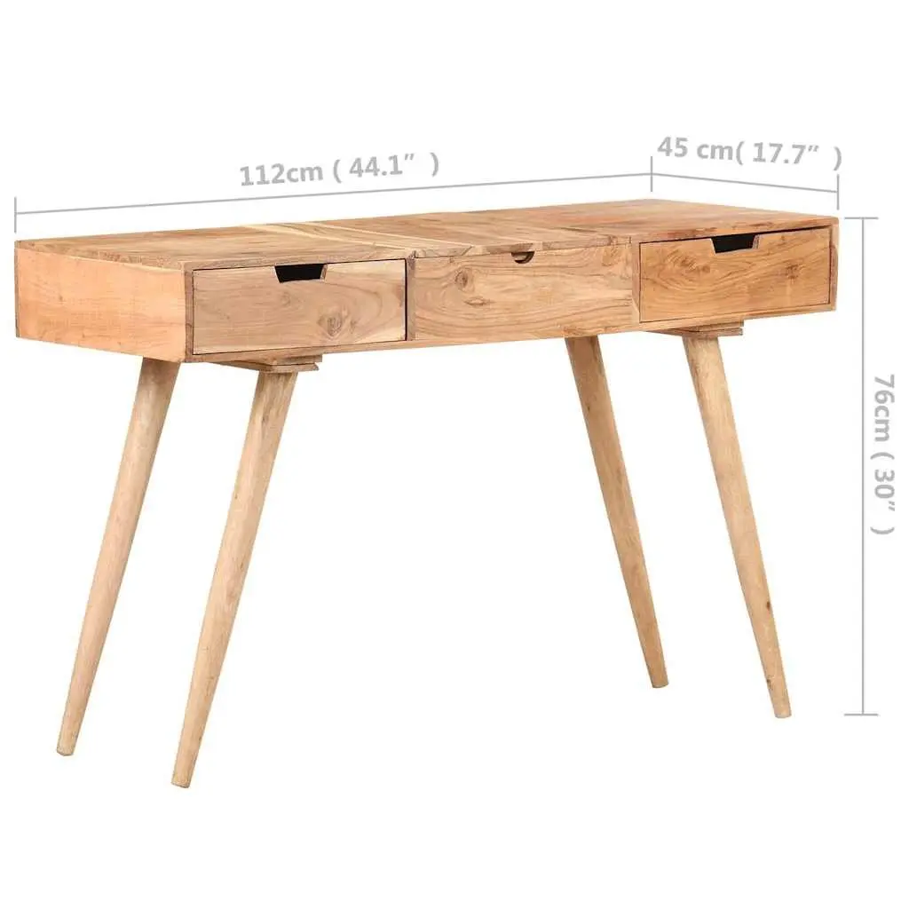 Dressing Table Solid Acacia Wood 112x45x76cm with Mirror and 2 Storage Drawers Brown