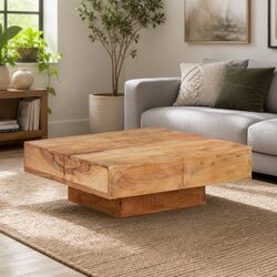 Functional Coffee Table 80x80x28 cm Solid Acacia Wood