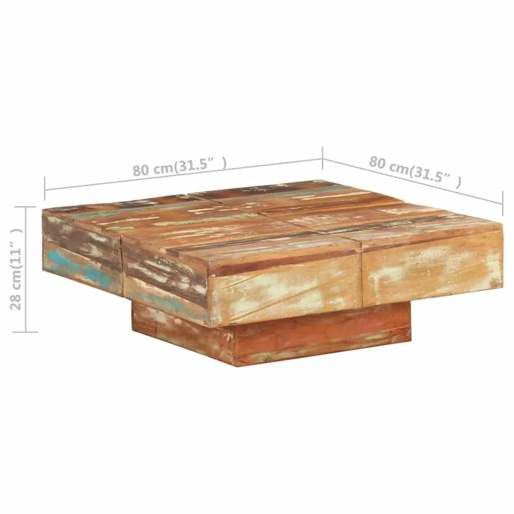 Reclaimed Wood Coffee Table 80x80x28cm Brown Handmade Accent Furniture Living Room