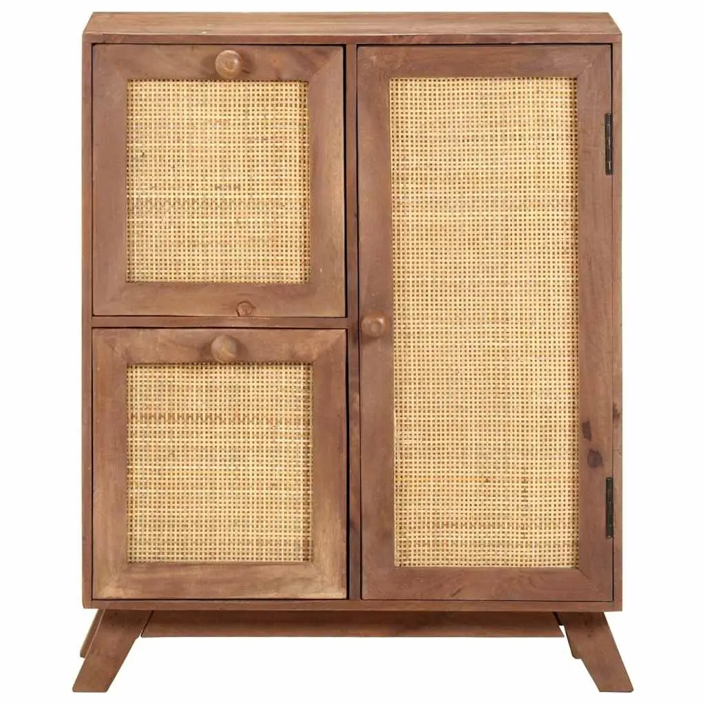 Sideboard Solid Mango Wood Brown 2 Drawers 1 Door Storage Cabinet