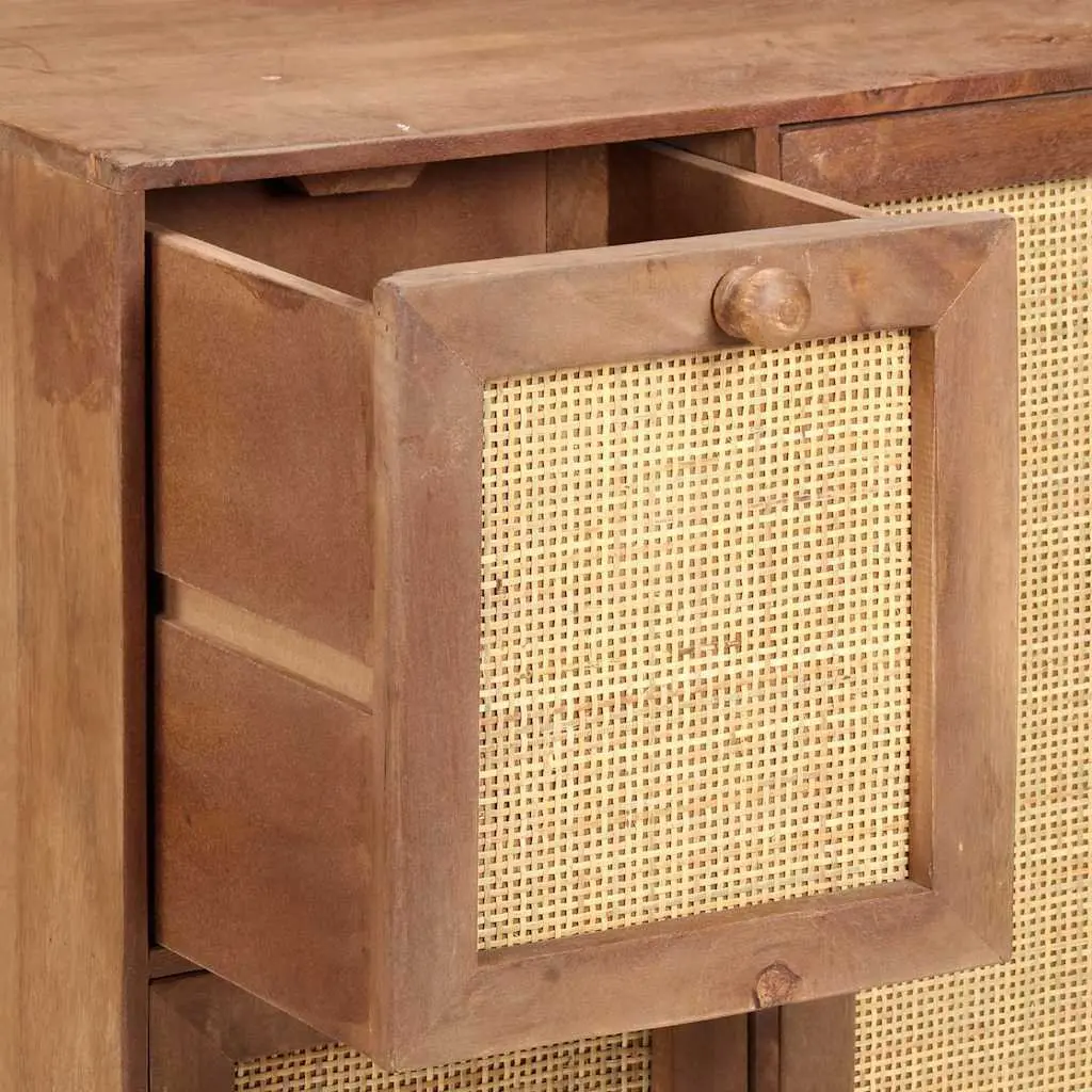 Sideboard Solid Mango Wood Brown 2 Drawers 1 Door Storage Cabinet