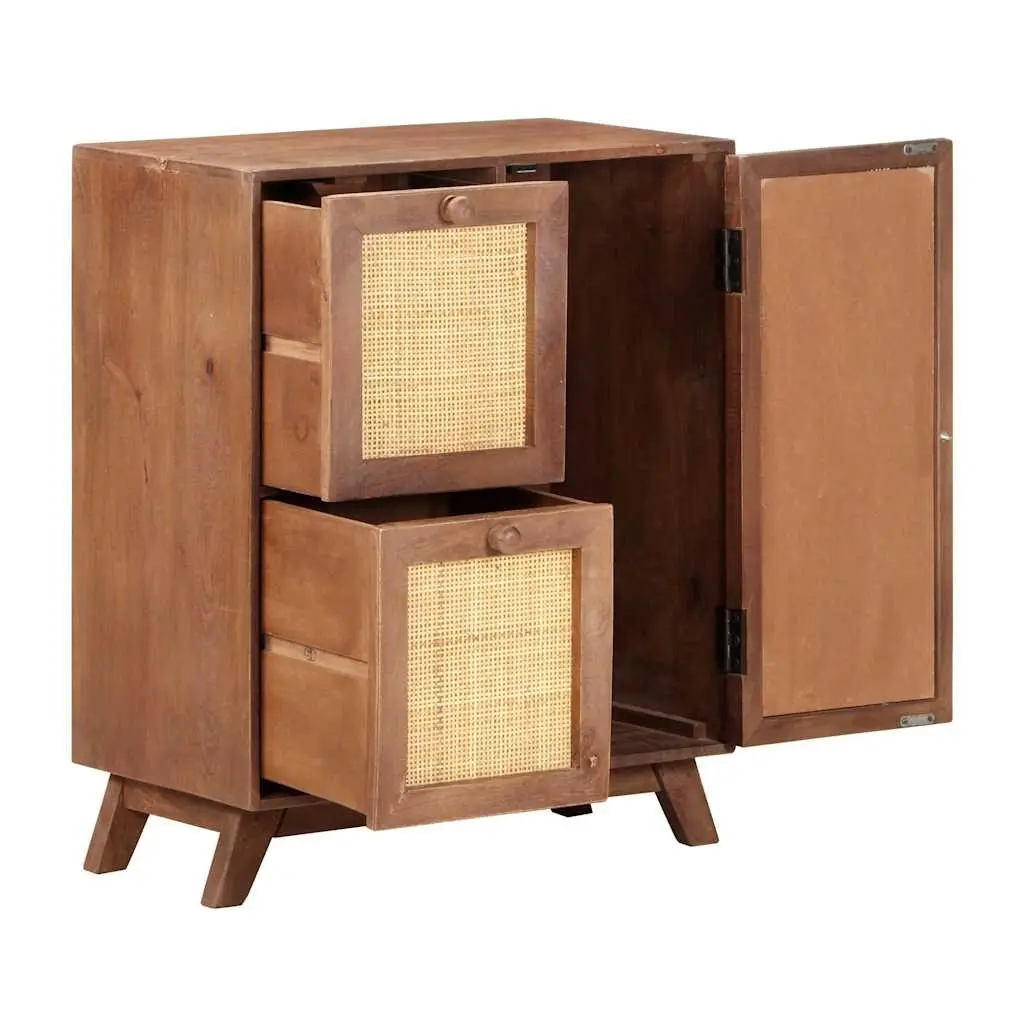 Sideboard Solid Mango Wood Brown 2 Drawers 1 Door Storage Cabinet