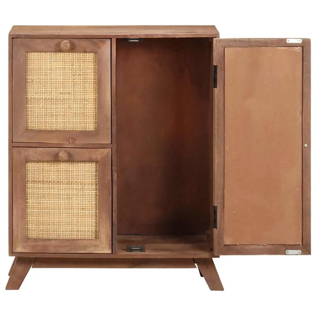 Sideboard Solid Mango Wood Brown 2 Drawers 1 Door Storage Cabinet