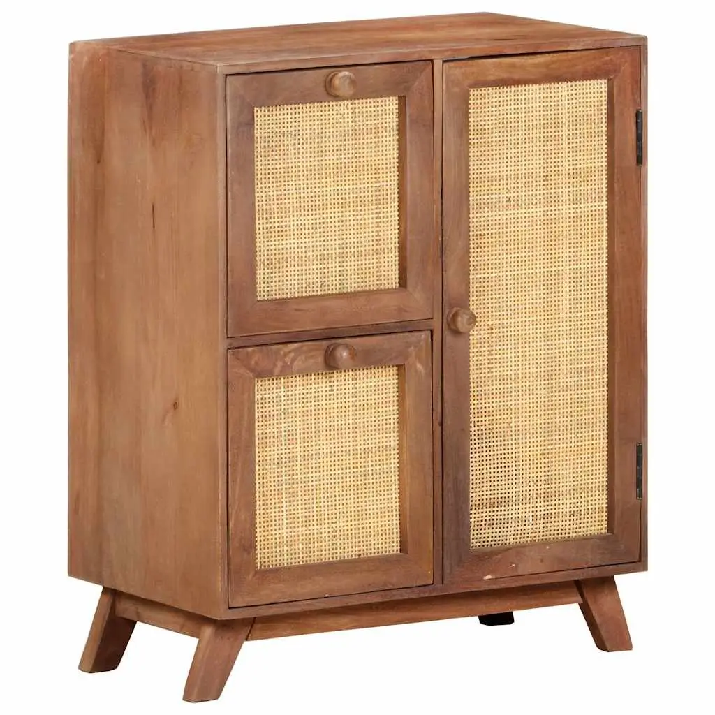 Sideboard Solid Mango Wood Brown 2 Drawers 1 Door Storage Cabinet
