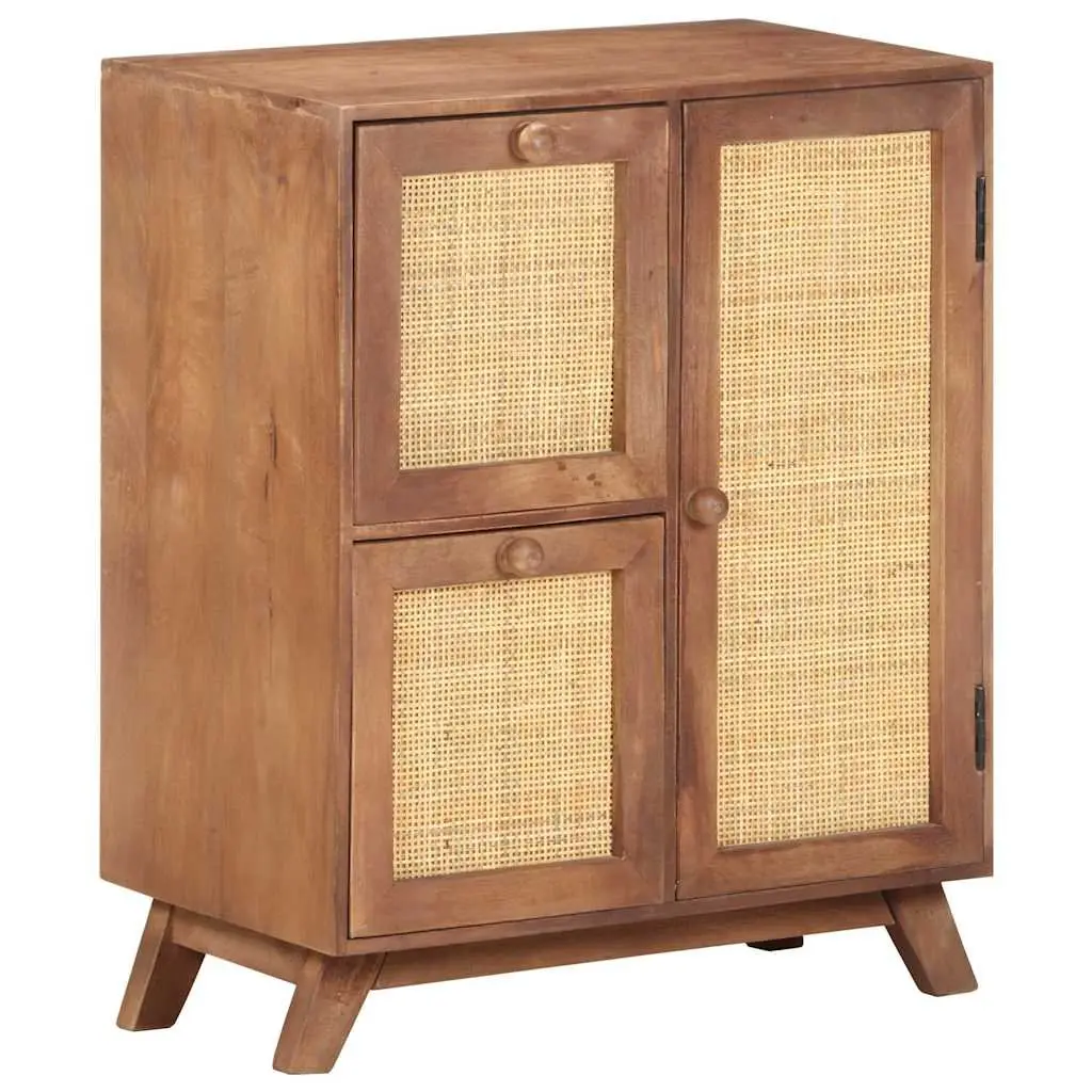 Sideboard Solid Mango Wood Brown 2 Drawers 1 Door Storage Cabinet