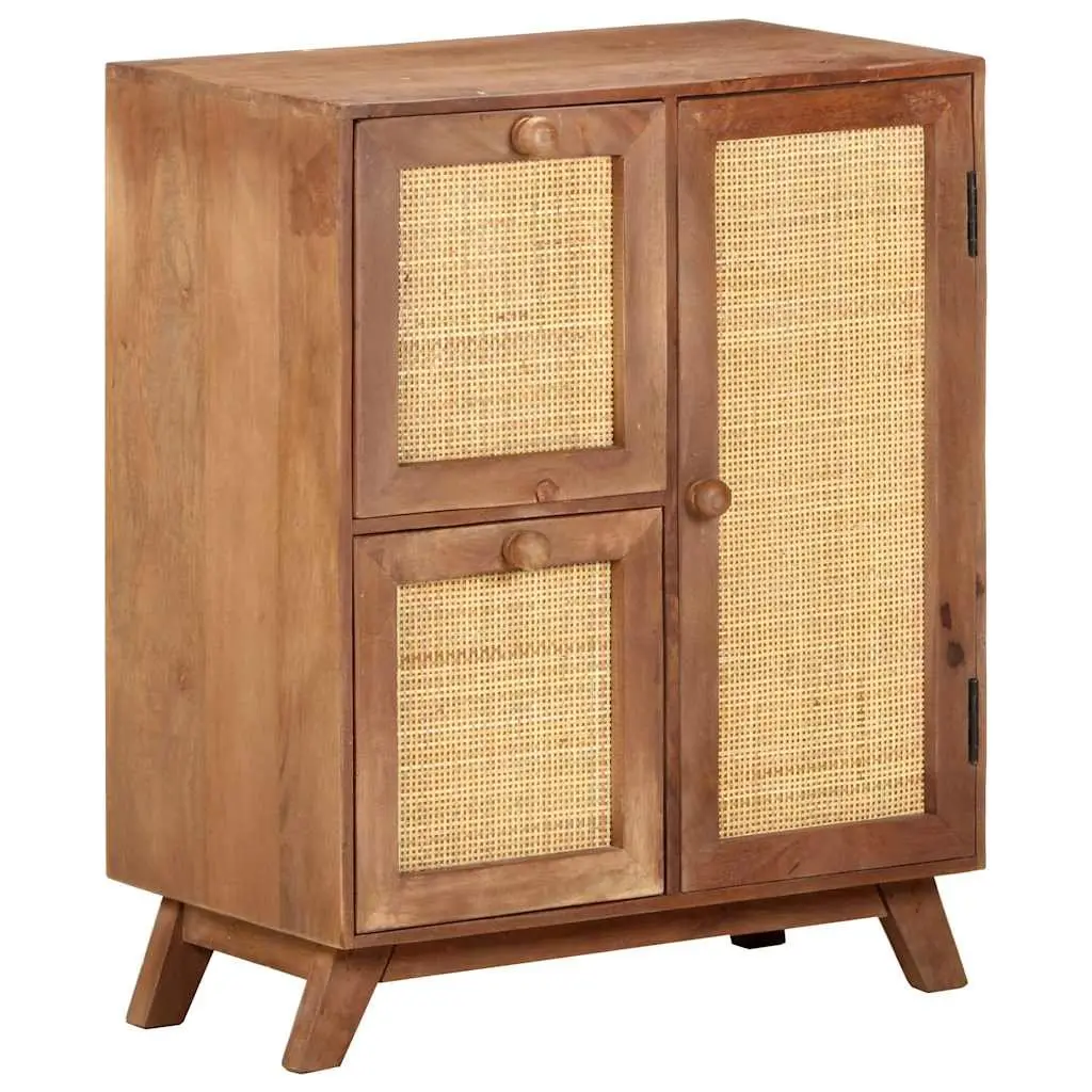 Sideboard Solid Mango Wood Brown 2 Drawers 1 Door Storage Cabinet