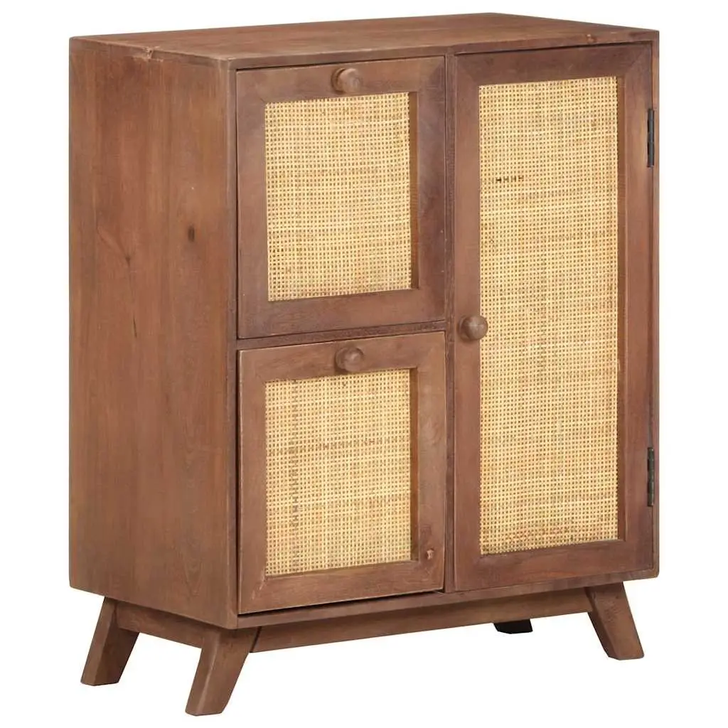 Sideboard Solid Mango Wood Brown 2 Drawers 1 Door Storage Cabinet