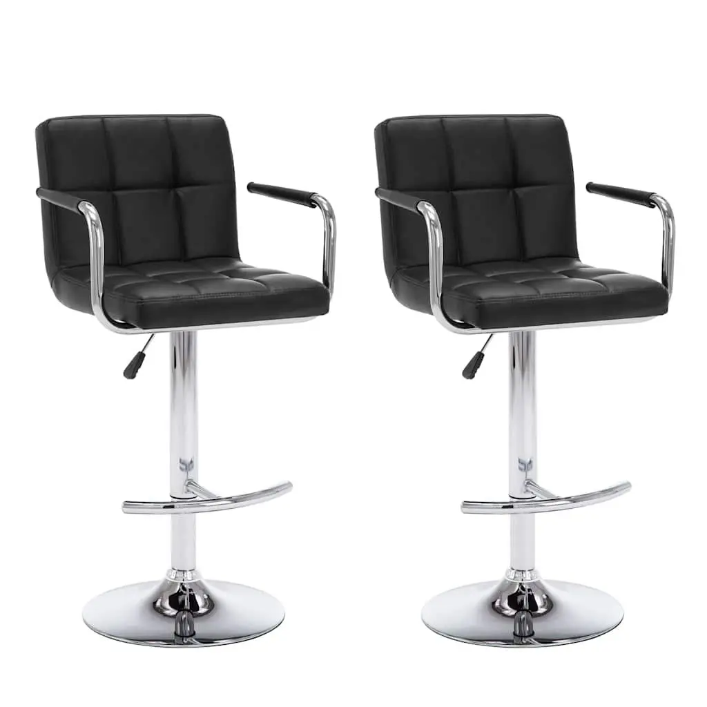 Bar Stools Faux Leather Adjustable Height 2 Piece Black Chromed Steel