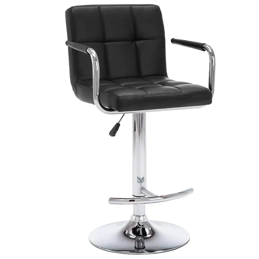 Bar Stools Faux Leather Adjustable Height 2 Piece Black Chromed Steel
