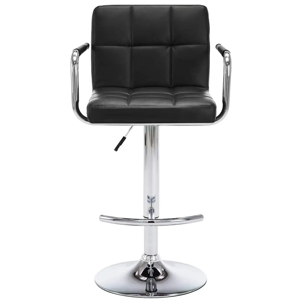 Bar Stools Faux Leather Adjustable Height 2 Piece Black Chromed Steel