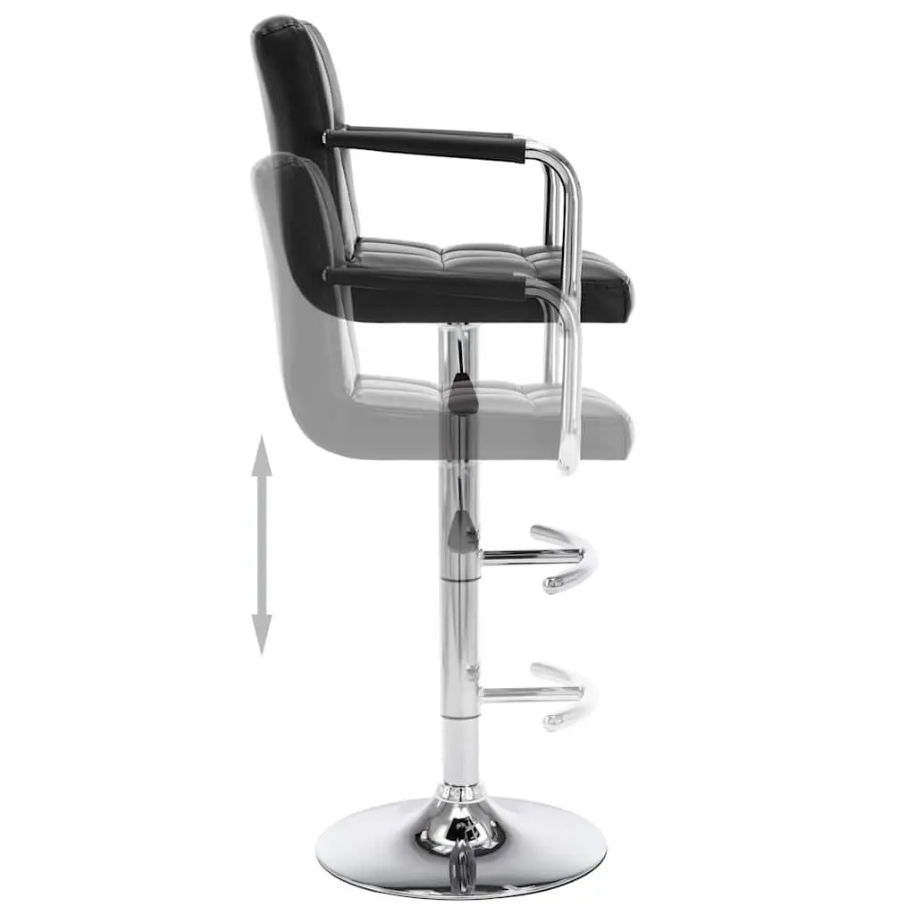 Bar Stools Faux Leather Adjustable Height 2 Piece Black Chromed Steel