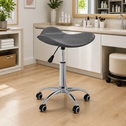 Salon Spa Stool Swivel Height Adjustable Work Seating Grey Faux Leather Wheels
