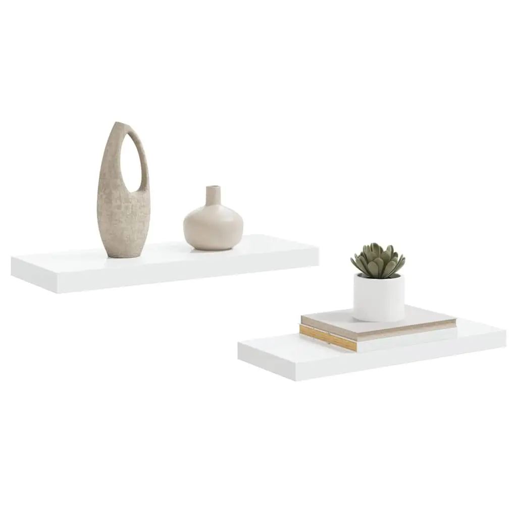 Floating Wall Shelves Honeycomb MDF with Metal Frame 60 x 23.5 x 3.8 cm High Gloss White 2 Piece