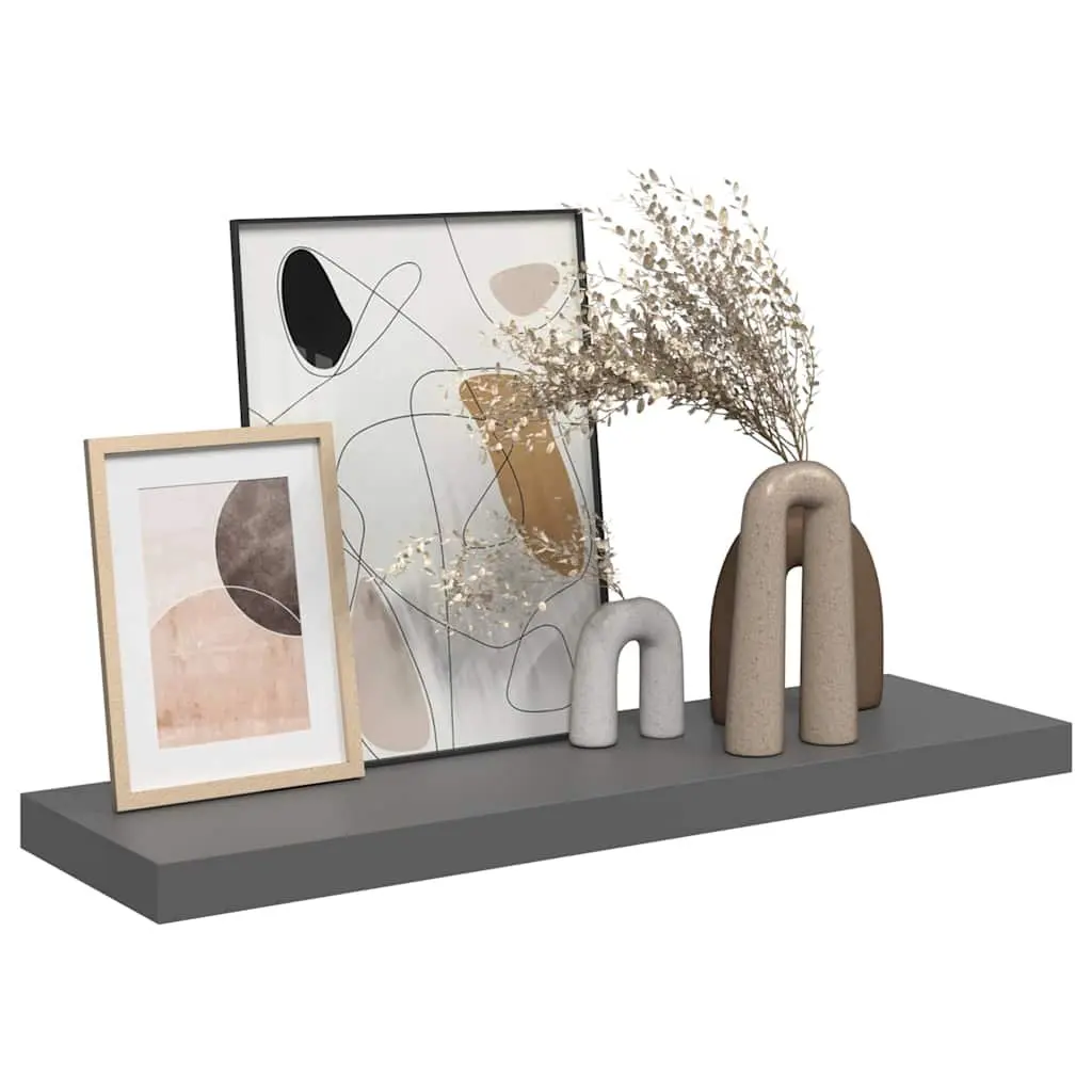 Floating Wall Shelf Honeycomb MDF Metal Frame 80 x 23.5 x 3.8 cm Grey High Gloss Home Decor Ledge