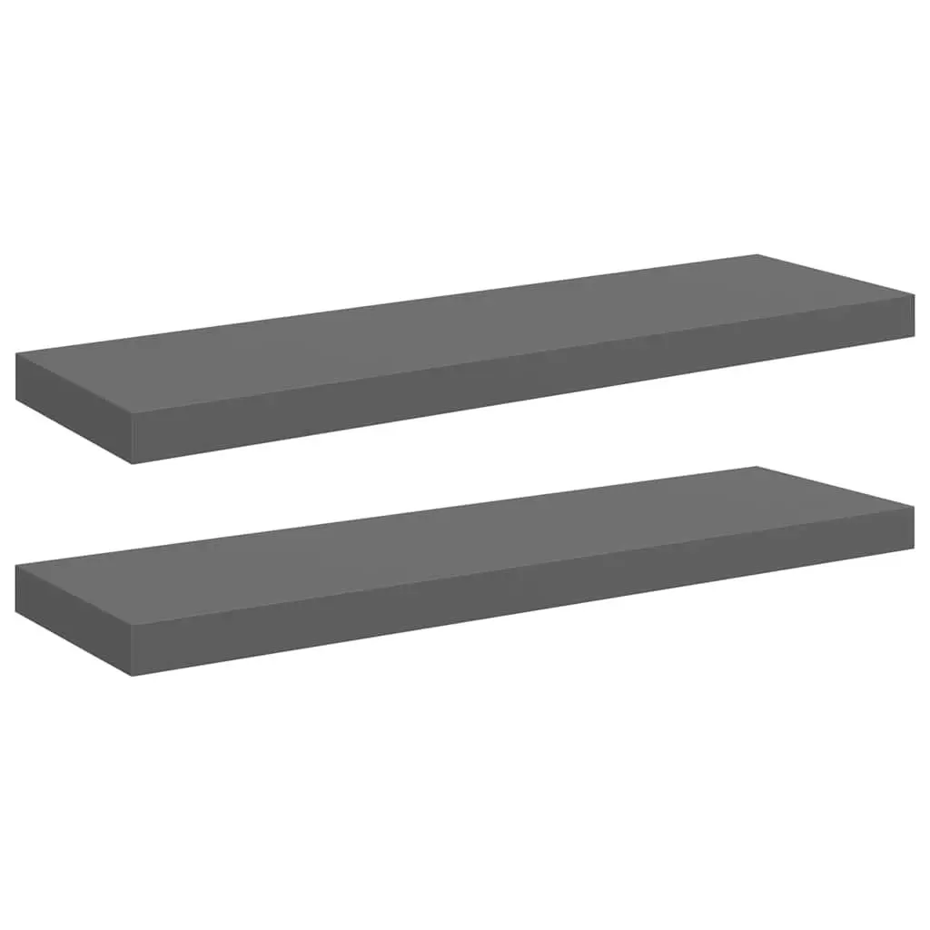 High Gloss Grey Floating Shelves Set of 2 Honeycomb MDF and Metal Frame Wall Mounted Display Storage 80x23.5x3.8cm Home Decor