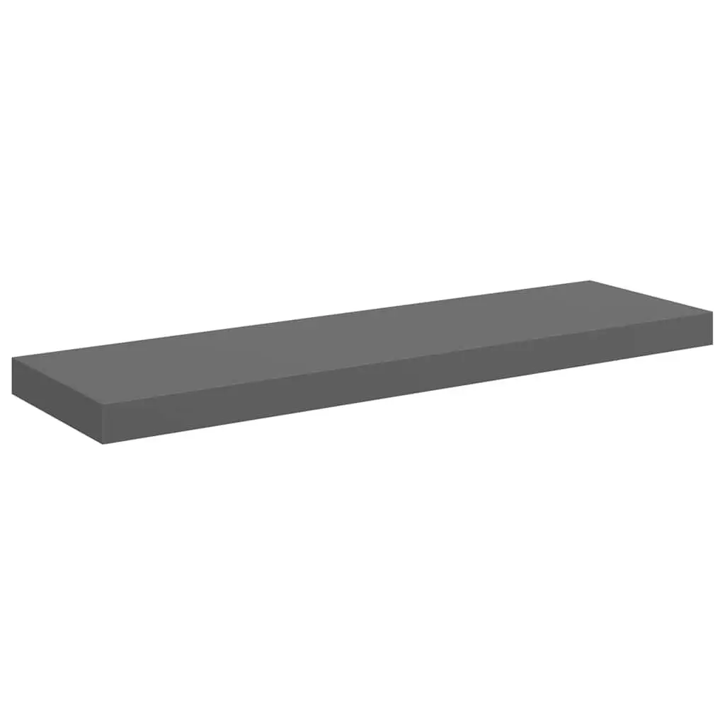High Gloss Grey Floating Shelves Set of 2 Honeycomb MDF and Metal Frame Wall Mounted Display Storage 80x23.5x3.8cm Home Decor
